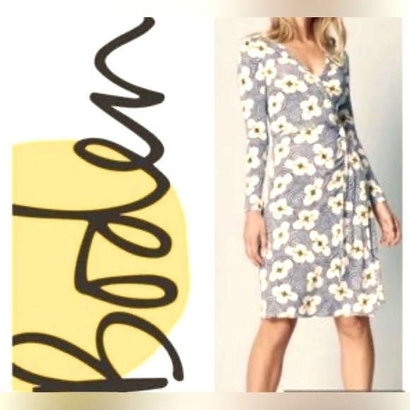 Boden Dresses & Skirts - Boden Dress | Boden Blue & Yellow Flower Wrap Dress | Color: Blue/White 12L